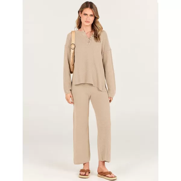 imageANRABESS Women 2 Piece Outfits Oversized Knit Loungewear Loose Slouchy Sweater Set 2023 Fall Trendy Matching Lounge SetsBeige