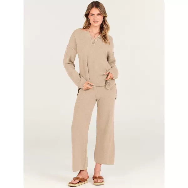 imageANRABESS Women 2 Piece Outfits Oversized Knit Loungewear Loose Slouchy Sweater Set 2023 Fall Trendy Matching Lounge SetsBeige