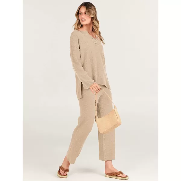 imageANRABESS Women 2 Piece Outfits Oversized Knit Loungewear Loose Slouchy Sweater Set 2023 Fall Trendy Matching Lounge SetsBeige