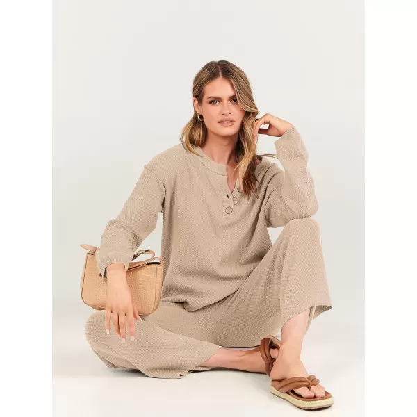 imageANRABESS Women 2 Piece Outfits Oversized Knit Loungewear Loose Slouchy Sweater Set 2023 Fall Trendy Matching Lounge SetsBeige