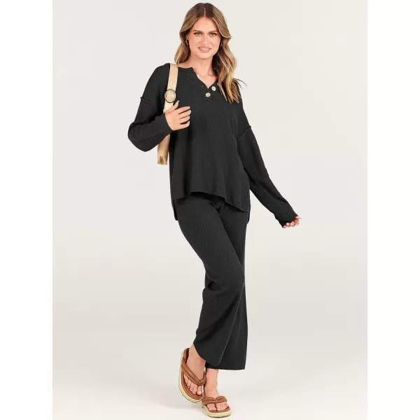 imageANRABESS Women 2 Piece Outfits Oversized Knit Loungewear Loose Slouchy Sweater Set 2023 Fall Trendy Matching Lounge SetsBlack