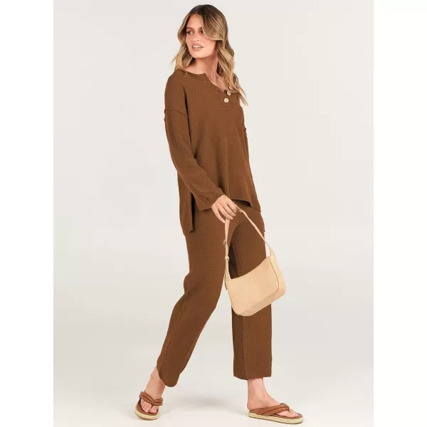 imageANRABESS Women 2 Piece Outfits Oversized Knit Loungewear Loose Slouchy Sweater Set 2023 Fall Trendy Matching Lounge SetsBrown