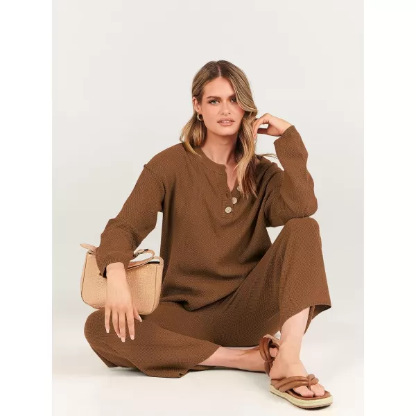 imageANRABESS Women 2 Piece Outfits Oversized Knit Loungewear Loose Slouchy Sweater Set 2023 Fall Trendy Matching Lounge SetsBrown