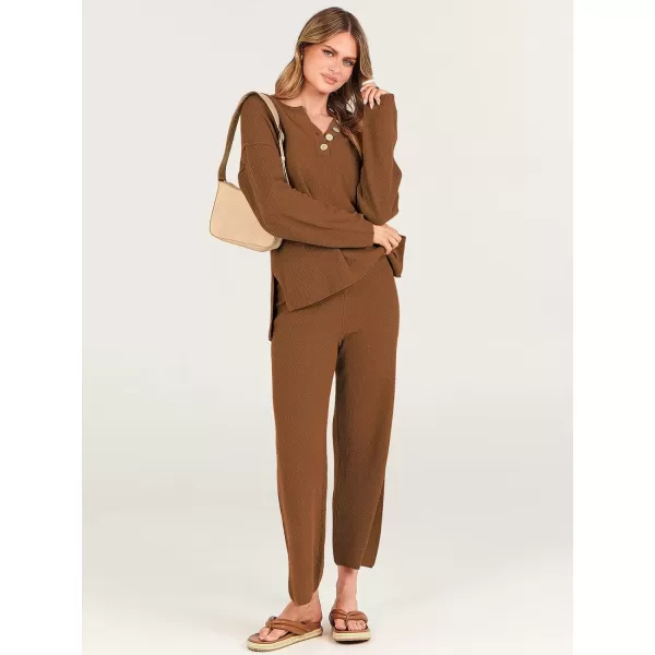 imageANRABESS Women 2 Piece Outfits Oversized Knit Loungewear Loose Slouchy Sweater Set 2023 Fall Trendy Matching Lounge SetsBrown
