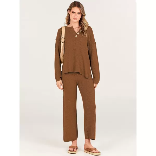 imageANRABESS Women 2 Piece Outfits Oversized Knit Loungewear Loose Slouchy Sweater Set 2023 Fall Trendy Matching Lounge SetsBrown