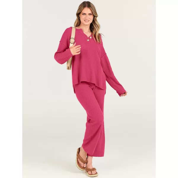 imageANRABESS Women 2 Piece Outfits Oversized Knit Loungewear Loose Slouchy Sweater Set 2023 Fall Trendy Matching Lounge SetsCherry
