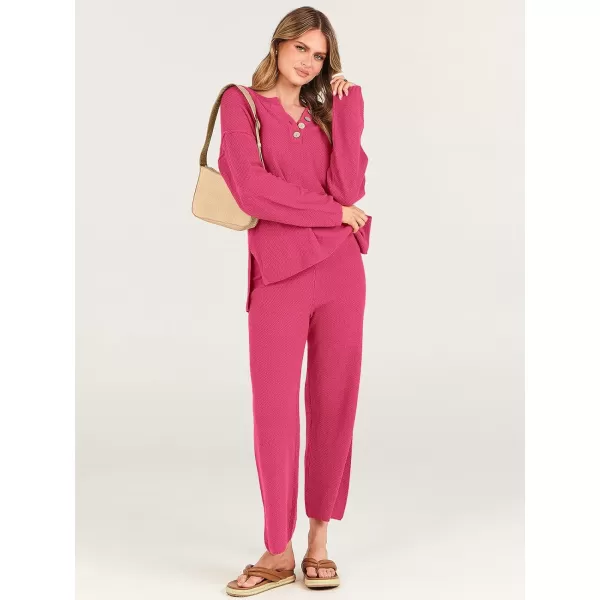 imageANRABESS Women 2 Piece Outfits Oversized Knit Loungewear Loose Slouchy Sweater Set 2023 Fall Trendy Matching Lounge SetsCherry