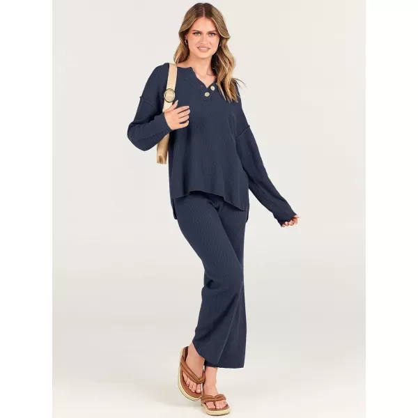 imageANRABESS Women 2 Piece Outfits Oversized Knit Loungewear Loose Slouchy Sweater Set 2023 Fall Trendy Matching Lounge SetsDeep Blue