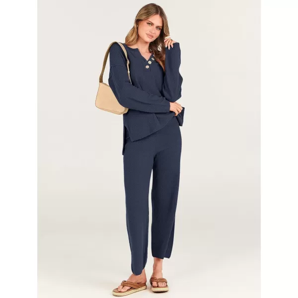 imageANRABESS Women 2 Piece Outfits Oversized Knit Loungewear Loose Slouchy Sweater Set 2023 Fall Trendy Matching Lounge SetsDeep Blue