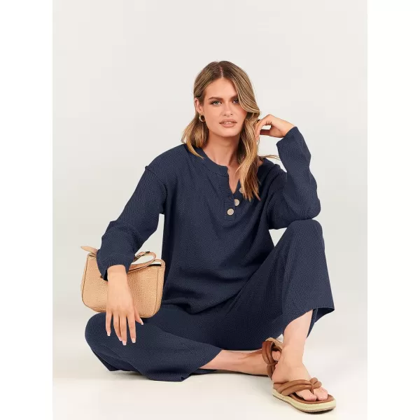 imageANRABESS Women 2 Piece Outfits Oversized Knit Loungewear Loose Slouchy Sweater Set 2023 Fall Trendy Matching Lounge SetsDeep Blue