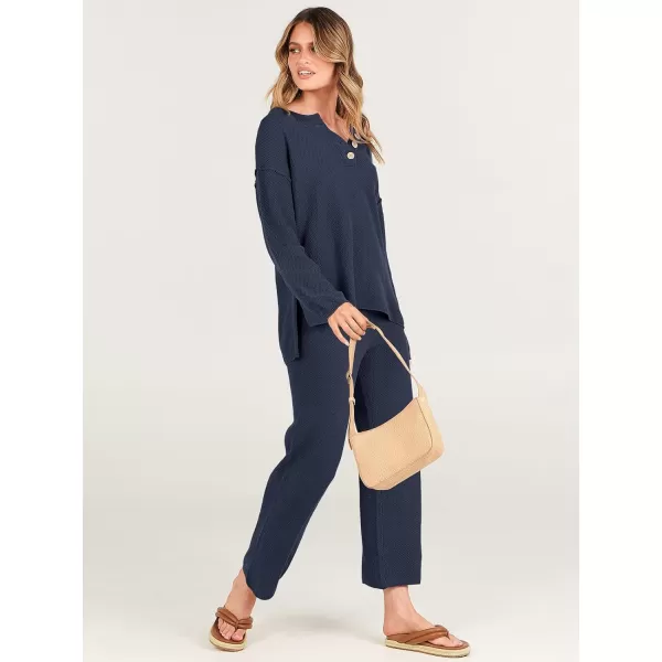 imageANRABESS Women 2 Piece Outfits Oversized Knit Loungewear Loose Slouchy Sweater Set 2023 Fall Trendy Matching Lounge SetsDeep Blue