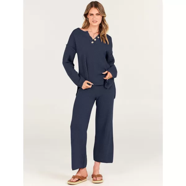 imageANRABESS Women 2 Piece Outfits Oversized Knit Loungewear Loose Slouchy Sweater Set 2023 Fall Trendy Matching Lounge SetsDeep Blue