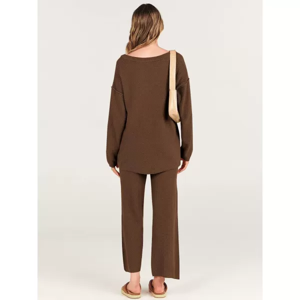 imageANRABESS Women 2 Piece Outfits Oversized Knit Loungewear Loose Slouchy Sweater Set 2023 Fall Trendy Matching Lounge SetsDeep Brown