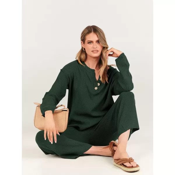 imageANRABESS Women 2 Piece Outfits Oversized Knit Loungewear Loose Slouchy Sweater Set 2023 Fall Trendy Matching Lounge SetsDeep Green