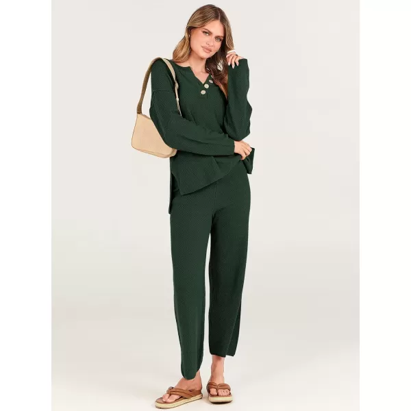 imageANRABESS Women 2 Piece Outfits Oversized Knit Loungewear Loose Slouchy Sweater Set 2023 Fall Trendy Matching Lounge SetsDeep Green