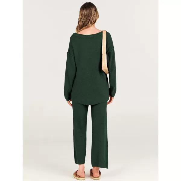 imageANRABESS Women 2 Piece Outfits Oversized Knit Loungewear Loose Slouchy Sweater Set 2023 Fall Trendy Matching Lounge SetsDeep Green