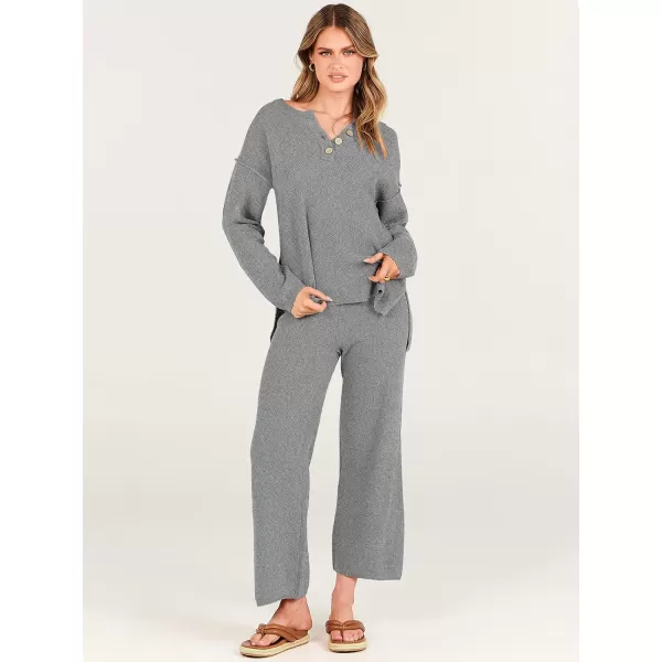imageANRABESS Women 2 Piece Outfits Oversized Knit Loungewear Loose Slouchy Sweater Set 2023 Fall Trendy Matching Lounge SetsGray