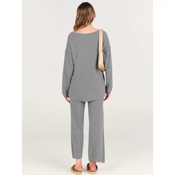 imageANRABESS Women 2 Piece Outfits Oversized Knit Loungewear Loose Slouchy Sweater Set 2023 Fall Trendy Matching Lounge SetsGray