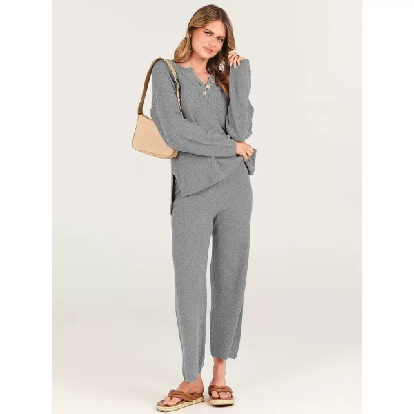 imageANRABESS Women 2 Piece Outfits Oversized Knit Loungewear Loose Slouchy Sweater Set 2023 Fall Trendy Matching Lounge SetsGray