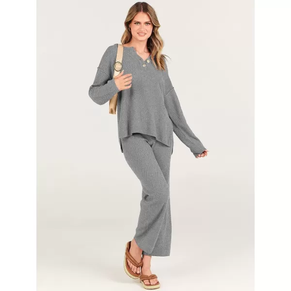 imageANRABESS Women 2 Piece Outfits Oversized Knit Loungewear Loose Slouchy Sweater Set 2023 Fall Trendy Matching Lounge SetsGray