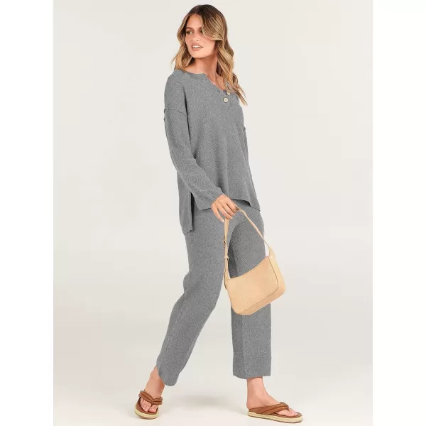 imageANRABESS Women 2 Piece Outfits Oversized Knit Loungewear Loose Slouchy Sweater Set 2023 Fall Trendy Matching Lounge SetsGray