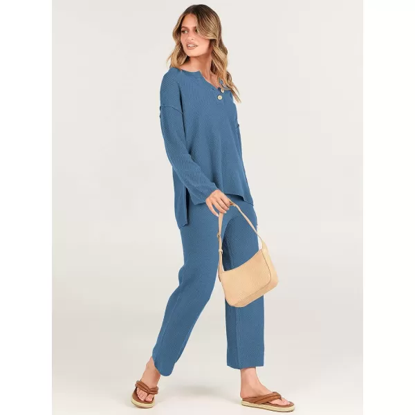 imageANRABESS Women 2 Piece Outfits Oversized Knit Loungewear Loose Slouchy Sweater Set 2023 Fall Trendy Matching Lounge SetsGray Blue