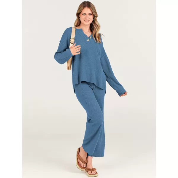 imageANRABESS Women 2 Piece Outfits Oversized Knit Loungewear Loose Slouchy Sweater Set 2023 Fall Trendy Matching Lounge SetsGray Blue