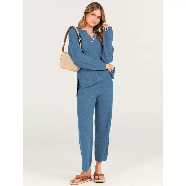 imageANRABESS Women 2 Piece Outfits Oversized Knit Loungewear Loose Slouchy Sweater Set 2023 Fall Trendy Matching Lounge SetsGray Blue