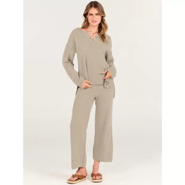 imageANRABESS Women 2 Piece Outfits Oversized Knit Loungewear Loose Slouchy Sweater Set 2023 Fall Trendy Matching Lounge SetsKhaki