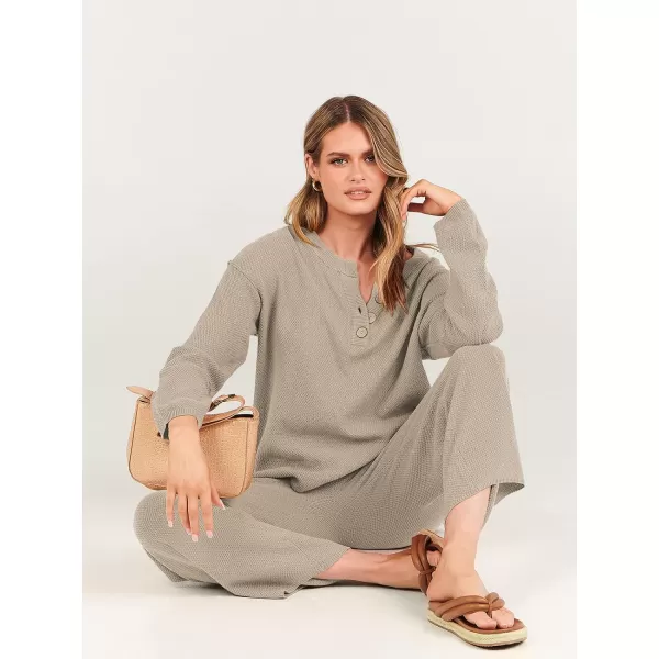 imageANRABESS Women 2 Piece Outfits Oversized Knit Loungewear Loose Slouchy Sweater Set 2023 Fall Trendy Matching Lounge SetsKhaki