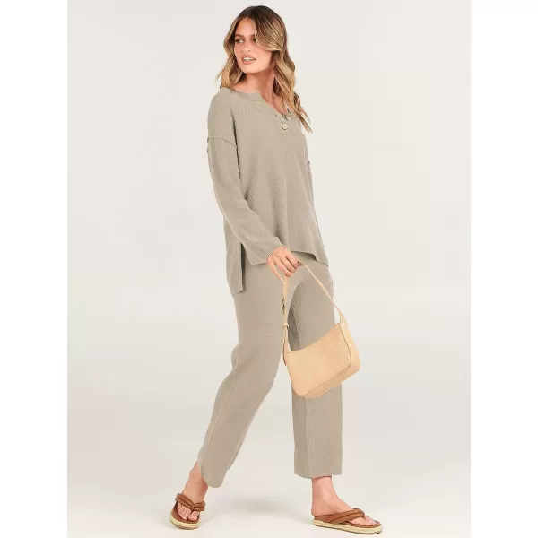 imageANRABESS Women 2 Piece Outfits Oversized Knit Loungewear Loose Slouchy Sweater Set 2023 Fall Trendy Matching Lounge SetsKhaki