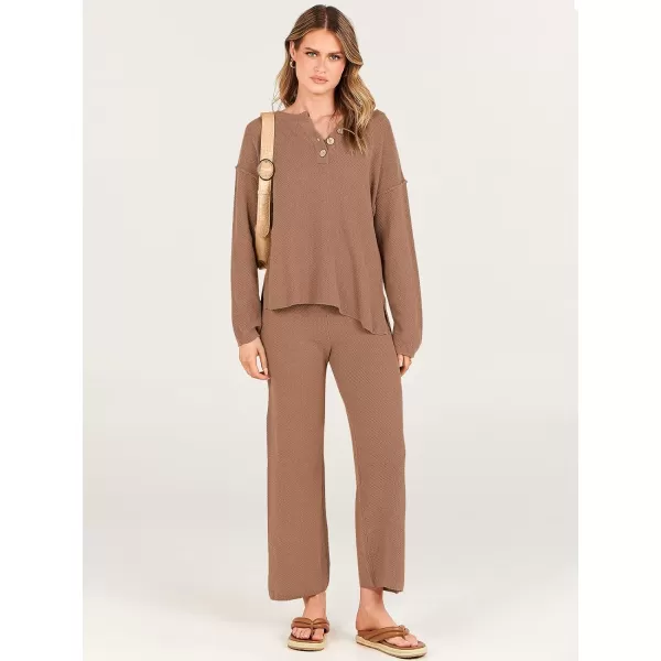 imageANRABESS Women 2 Piece Outfits Oversized Knit Loungewear Loose Slouchy Sweater Set 2023 Fall Trendy Matching Lounge SetsLight Brown