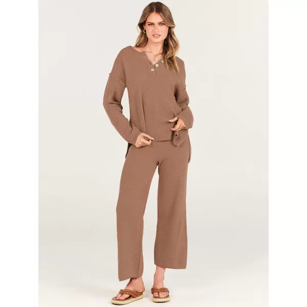 imageANRABESS Women 2 Piece Outfits Oversized Knit Loungewear Loose Slouchy Sweater Set 2023 Fall Trendy Matching Lounge SetsLight Brown
