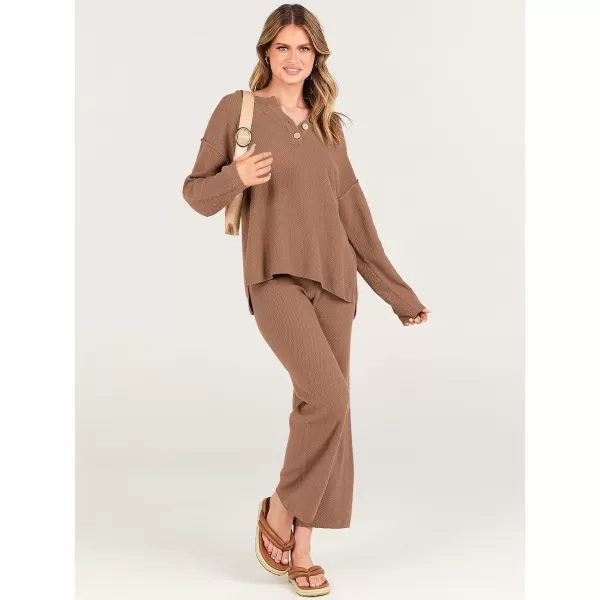 imageANRABESS Women 2 Piece Outfits Oversized Knit Loungewear Loose Slouchy Sweater Set 2023 Fall Trendy Matching Lounge SetsLight Brown