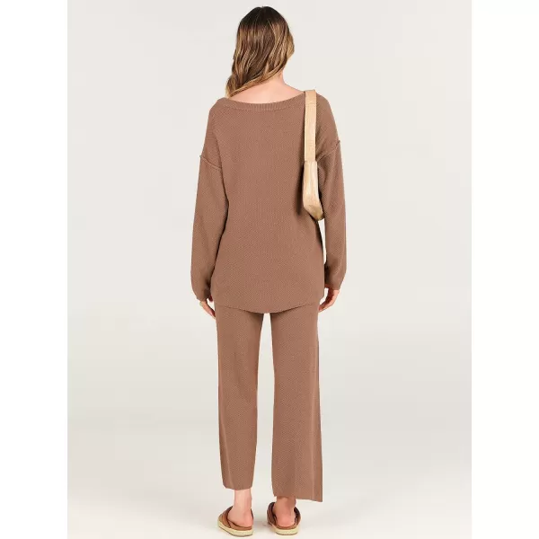 imageANRABESS Women 2 Piece Outfits Oversized Knit Loungewear Loose Slouchy Sweater Set 2023 Fall Trendy Matching Lounge SetsLight Brown