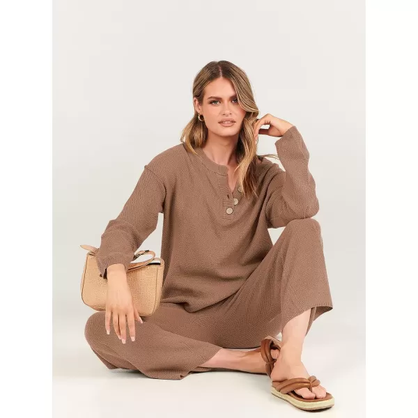 imageANRABESS Women 2 Piece Outfits Oversized Knit Loungewear Loose Slouchy Sweater Set 2023 Fall Trendy Matching Lounge SetsLight Brown