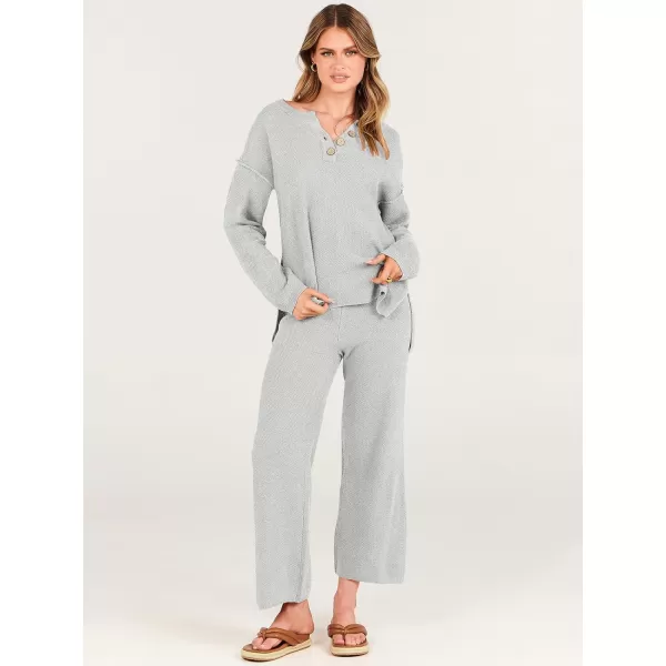 imageANRABESS Women 2 Piece Outfits Oversized Knit Loungewear Loose Slouchy Sweater Set 2023 Fall Trendy Matching Lounge SetsLight Gray