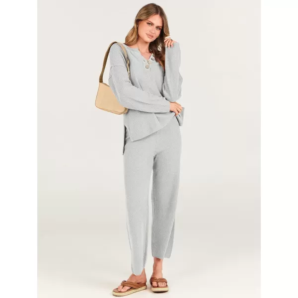 imageANRABESS Women 2 Piece Outfits Oversized Knit Loungewear Loose Slouchy Sweater Set 2023 Fall Trendy Matching Lounge SetsLight Gray