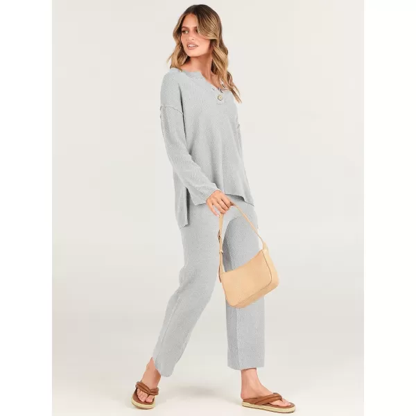imageANRABESS Women 2 Piece Outfits Oversized Knit Loungewear Loose Slouchy Sweater Set 2023 Fall Trendy Matching Lounge SetsLight Gray