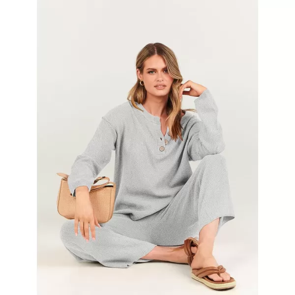 imageANRABESS Women 2 Piece Outfits Oversized Knit Loungewear Loose Slouchy Sweater Set 2023 Fall Trendy Matching Lounge SetsLight Gray