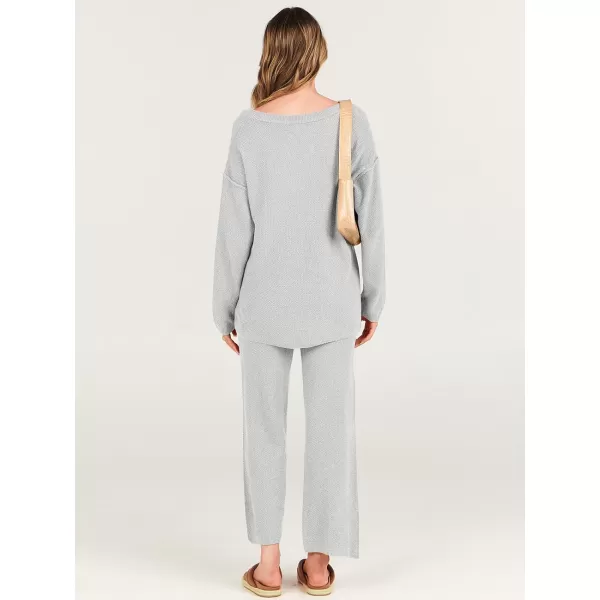 imageANRABESS Women 2 Piece Outfits Oversized Knit Loungewear Loose Slouchy Sweater Set 2023 Fall Trendy Matching Lounge SetsLight Gray