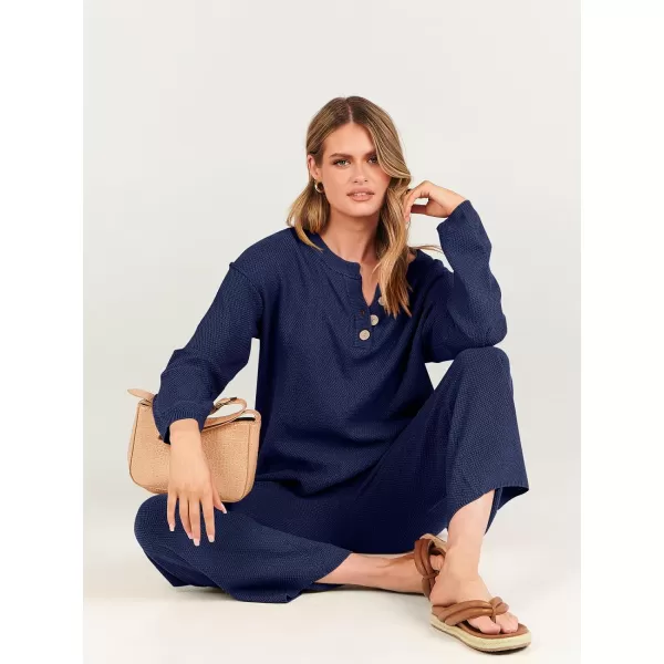 imageANRABESS Women 2 Piece Outfits Oversized Knit Loungewear Loose Slouchy Sweater Set 2023 Fall Trendy Matching Lounge SetsNavy Blue