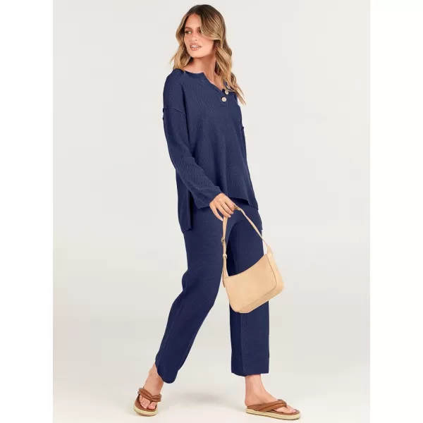 imageANRABESS Women 2 Piece Outfits Oversized Knit Loungewear Loose Slouchy Sweater Set 2023 Fall Trendy Matching Lounge SetsNavy Blue