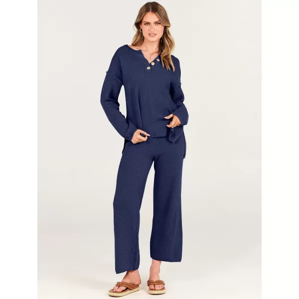 imageANRABESS Women 2 Piece Outfits Oversized Knit Loungewear Loose Slouchy Sweater Set 2023 Fall Trendy Matching Lounge SetsNavy Blue