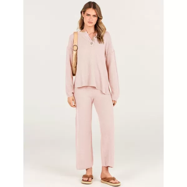 imageANRABESS Women 2 Piece Outfits Oversized Knit Loungewear Loose Slouchy Sweater Set 2023 Fall Trendy Matching Lounge SetsPink