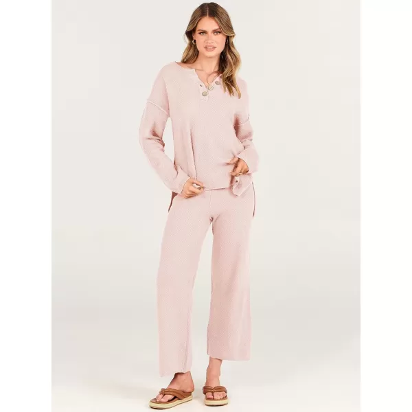 imageANRABESS Women 2 Piece Outfits Oversized Knit Loungewear Loose Slouchy Sweater Set 2023 Fall Trendy Matching Lounge SetsPink