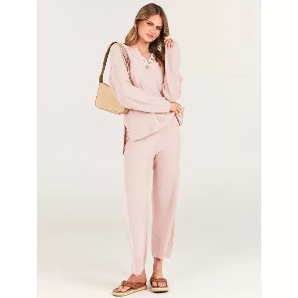 imageANRABESS Women 2 Piece Outfits Oversized Knit Loungewear Loose Slouchy Sweater Set 2023 Fall Trendy Matching Lounge SetsPink