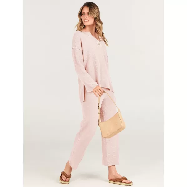 imageANRABESS Women 2 Piece Outfits Oversized Knit Loungewear Loose Slouchy Sweater Set 2023 Fall Trendy Matching Lounge SetsPink