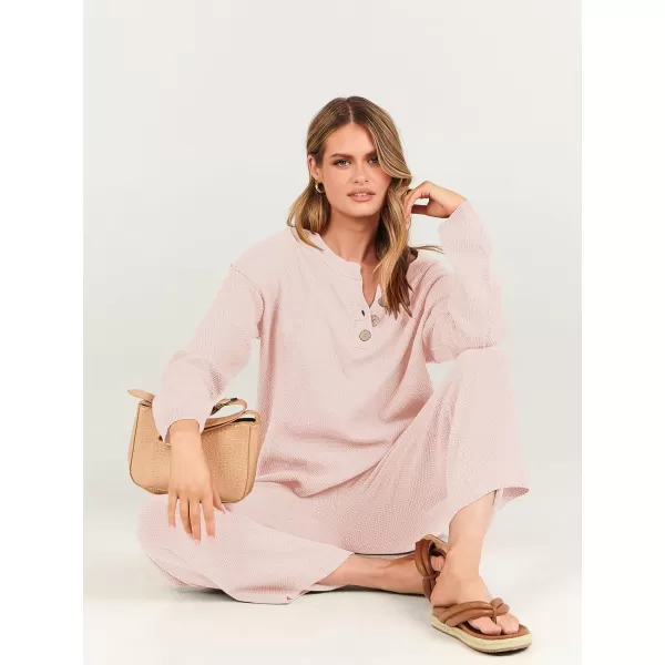imageANRABESS Women 2 Piece Outfits Oversized Knit Loungewear Loose Slouchy Sweater Set 2023 Fall Trendy Matching Lounge SetsPink