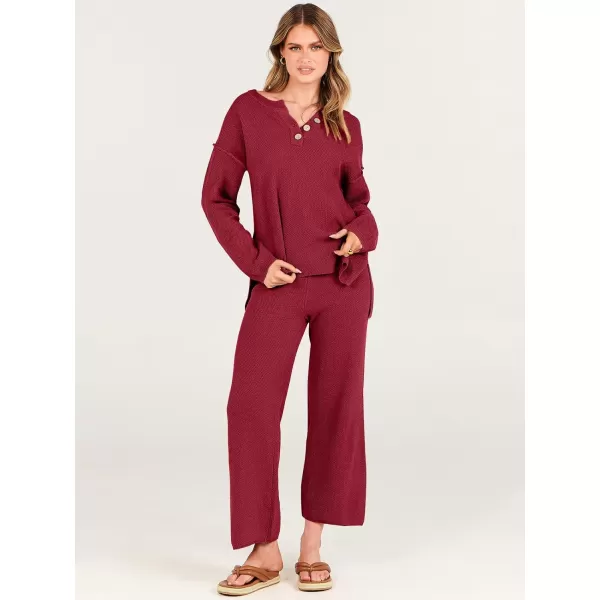 imageANRABESS Women 2 Piece Outfits Oversized Knit Loungewear Loose Slouchy Sweater Set 2023 Fall Trendy Matching Lounge SetsRed